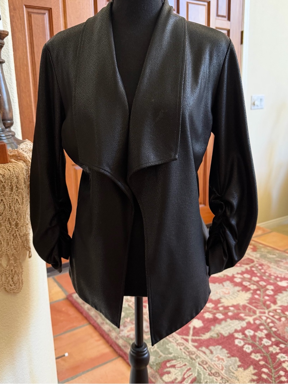 Karen Kane Black Draped Open-Front Blazer Jacket
